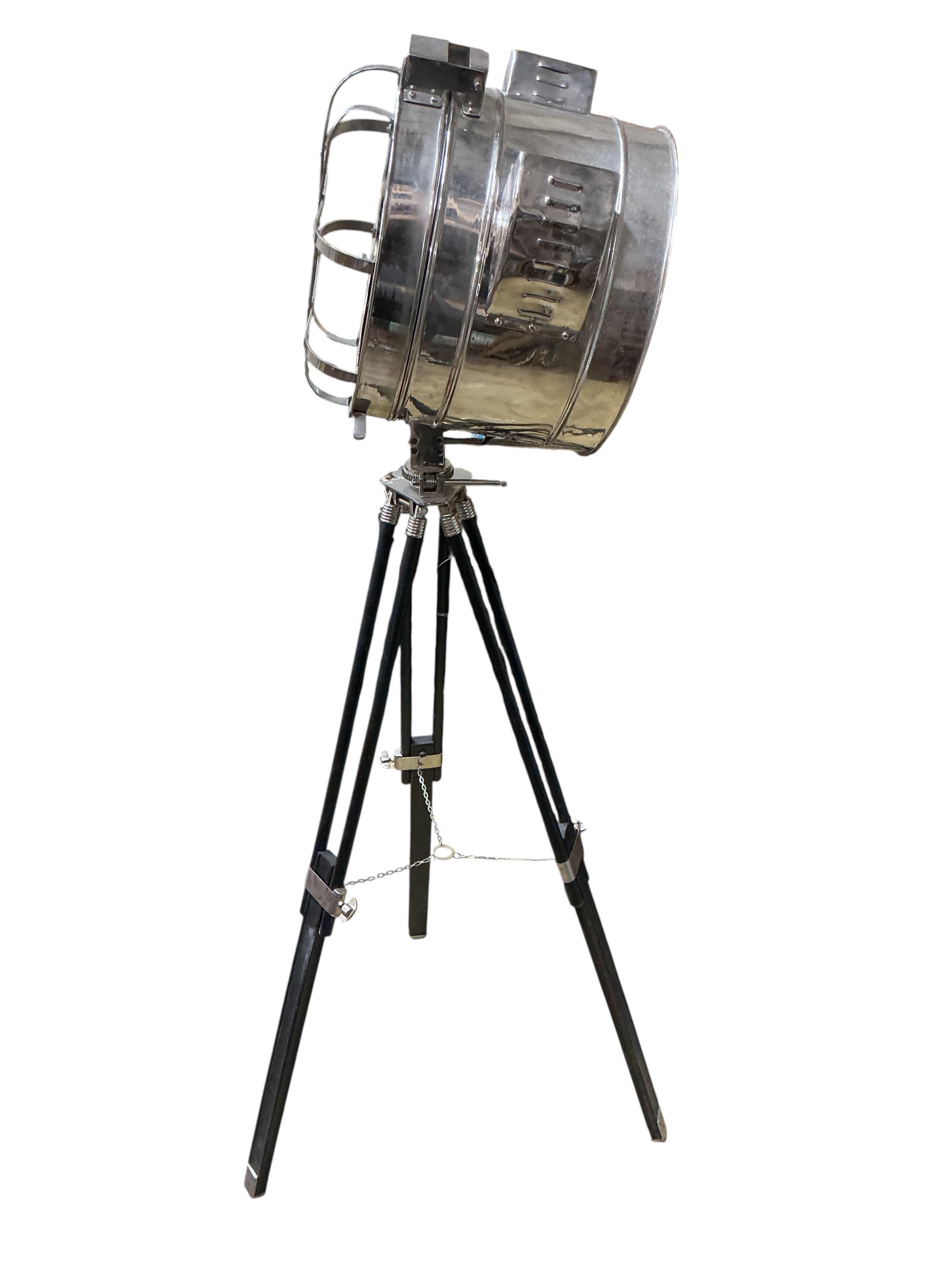 A Contemporary theatre style tripod floor light, height 176cm